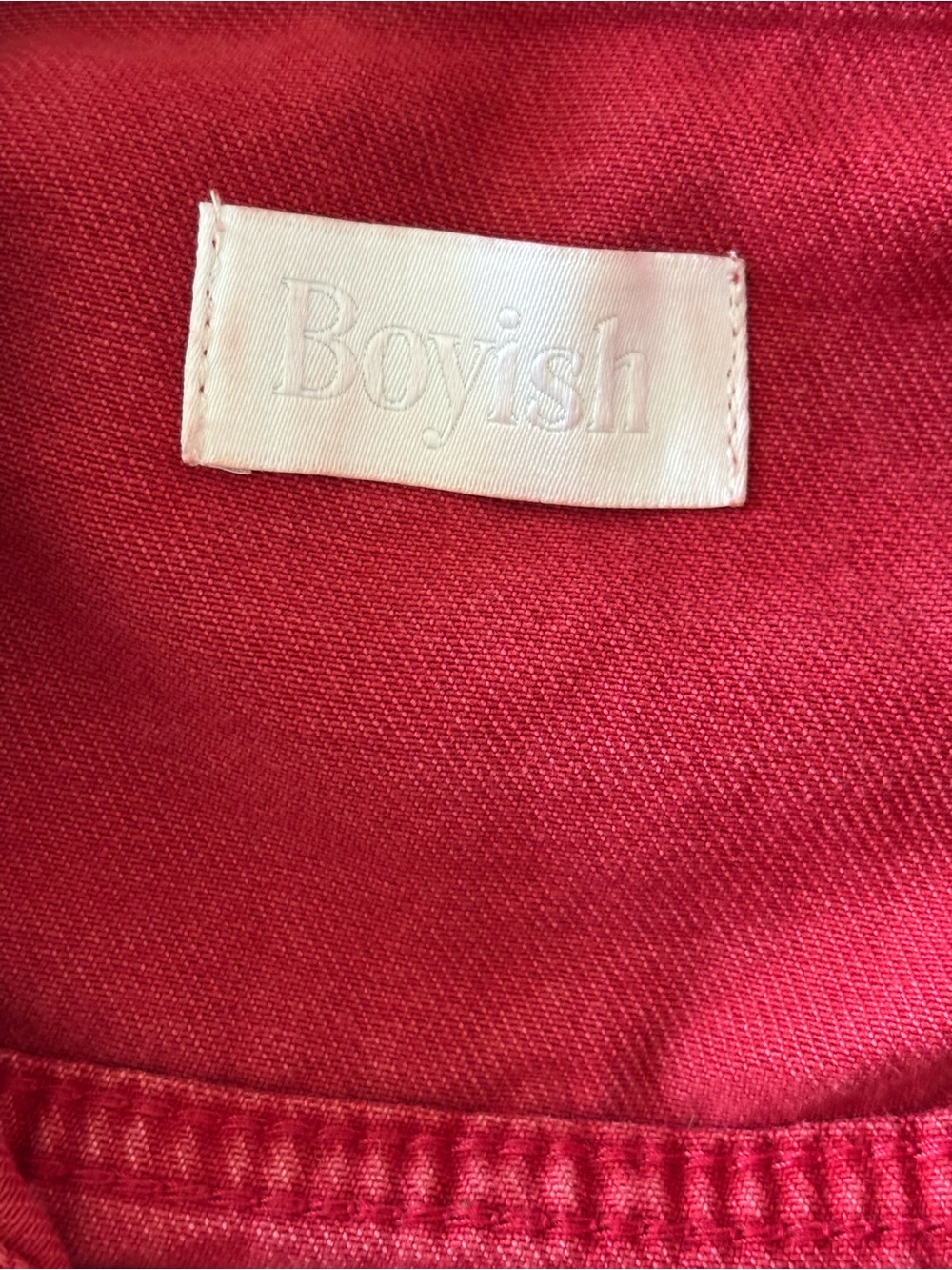 Boyish Red Cropped Button-Front Jean Jacket - Picture 9 of 15